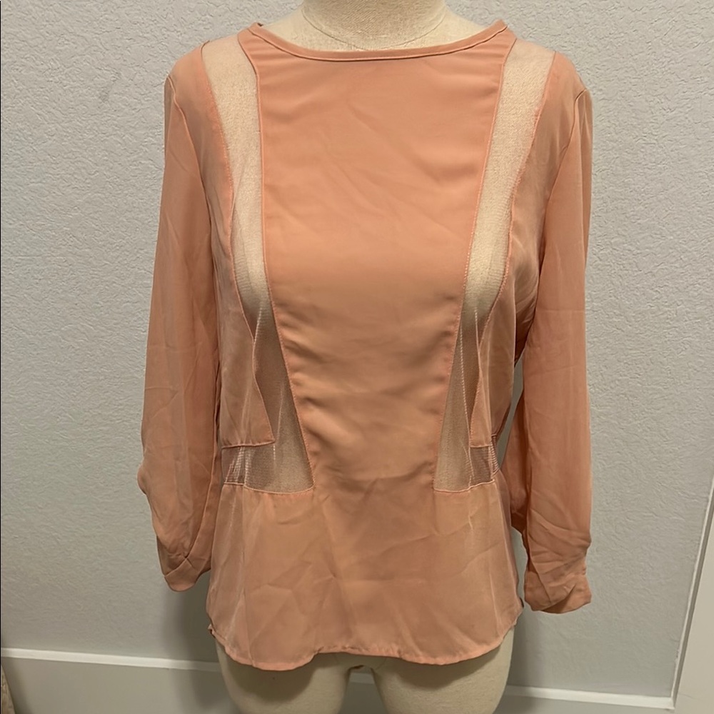 Peach Sheer Panel Blouse